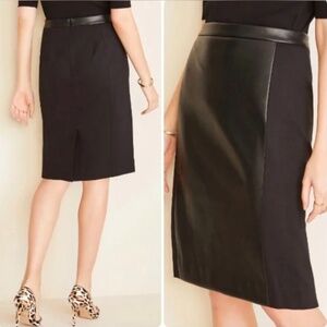 Ann Taylor black pencil skirt with faux leather. Size 8.